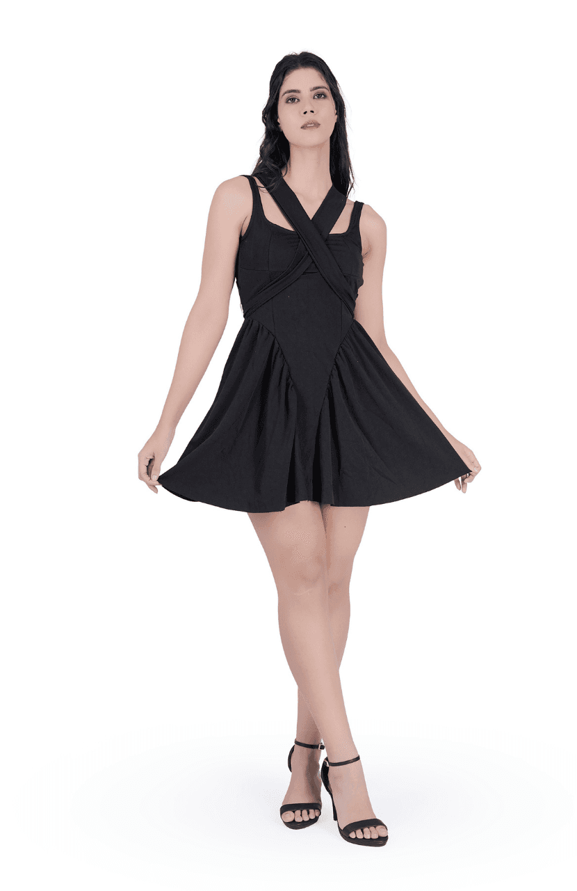 Sleeveless Bow Women’s Corset Pleated Dress - Thumbnail 4