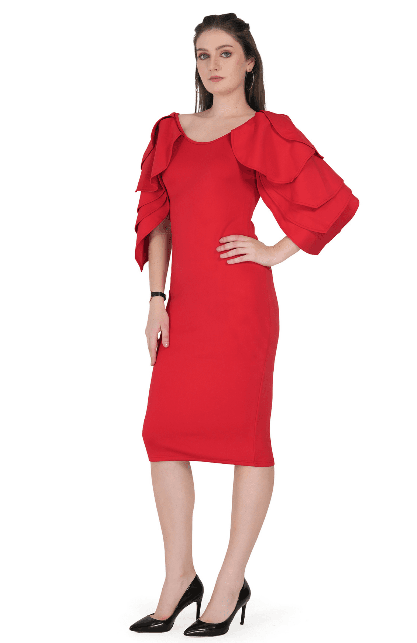 Girl’s ruffles Sleeve Bodycon Dress - Thumbnail 1