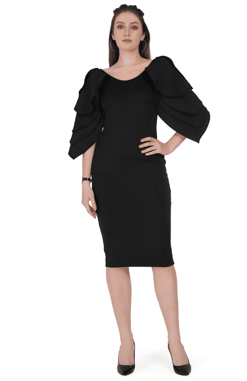 Girl’s ruffles Sleeve Bodycon Dress - Thumbnail 4