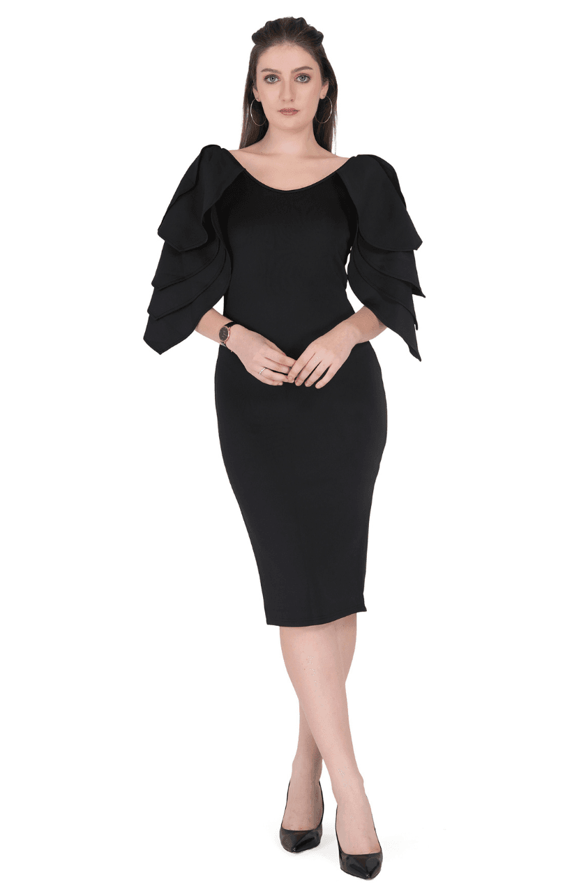 Girl’s ruffles Sleeve Bodycon Dress - Thumbnail 6