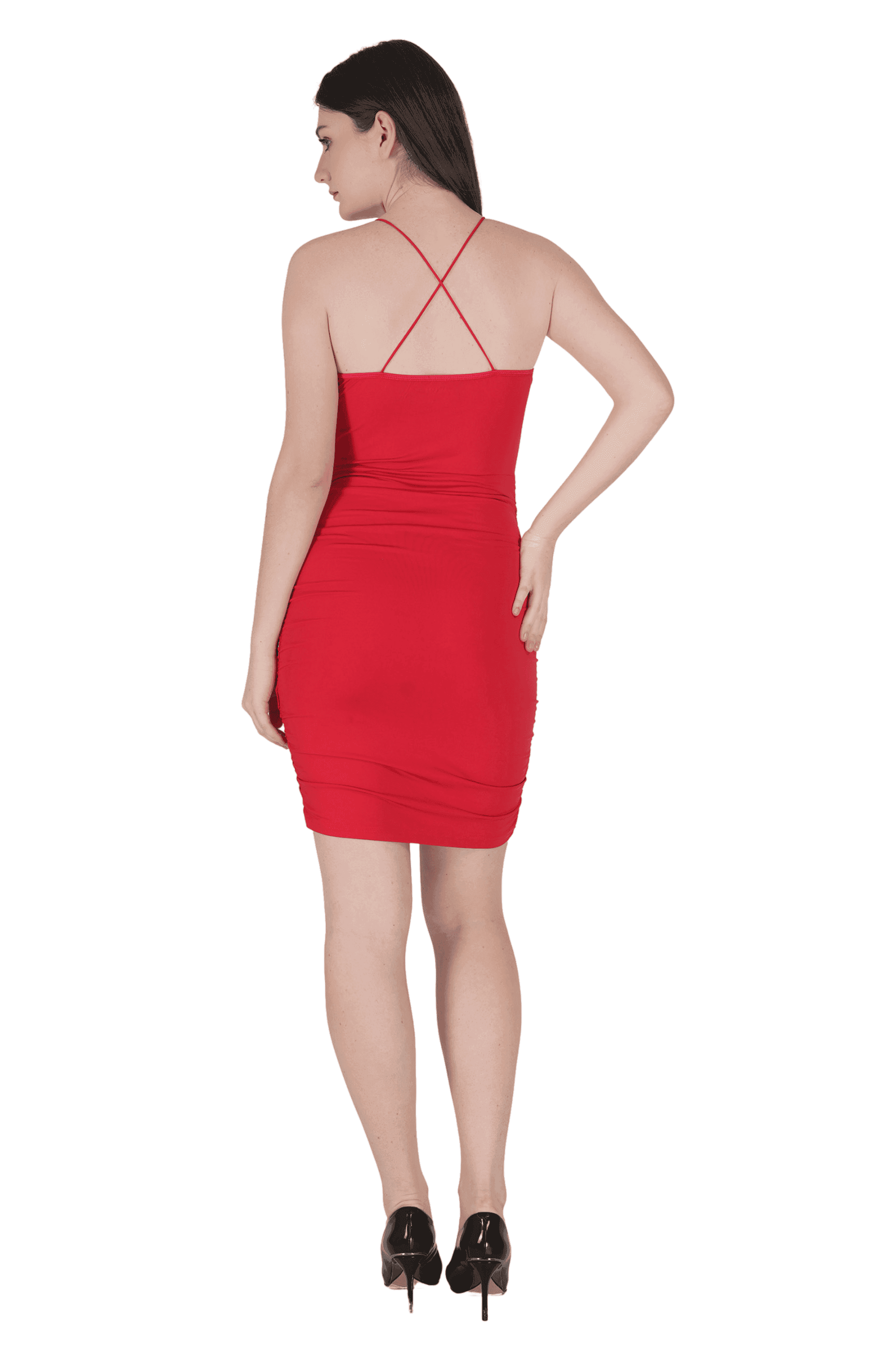 Women Sexy Out Cross Wrinkle Party Dress - Thumbnail 11