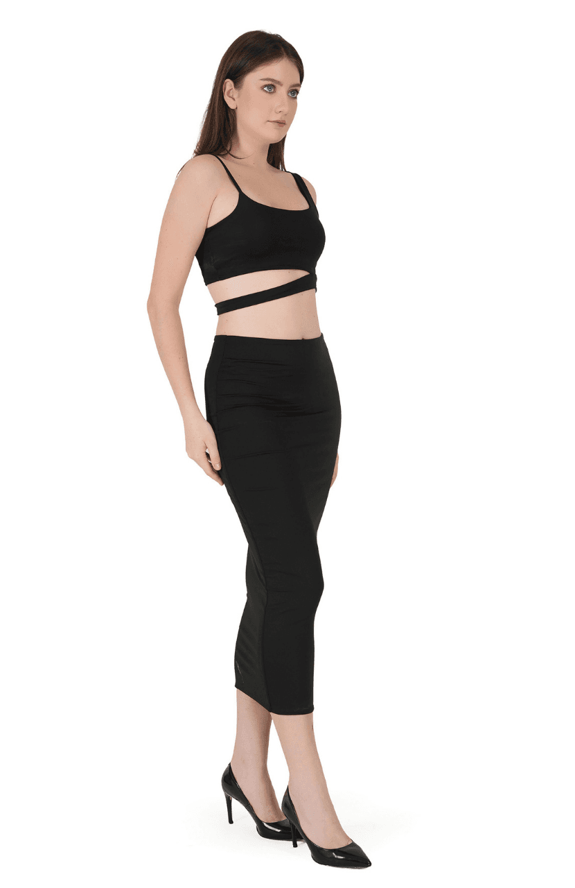 Womens Slinky 2 Pcs Set Crop Top Bodycon High Waist Evening Cocktail Party Dress - Thumbnail 2