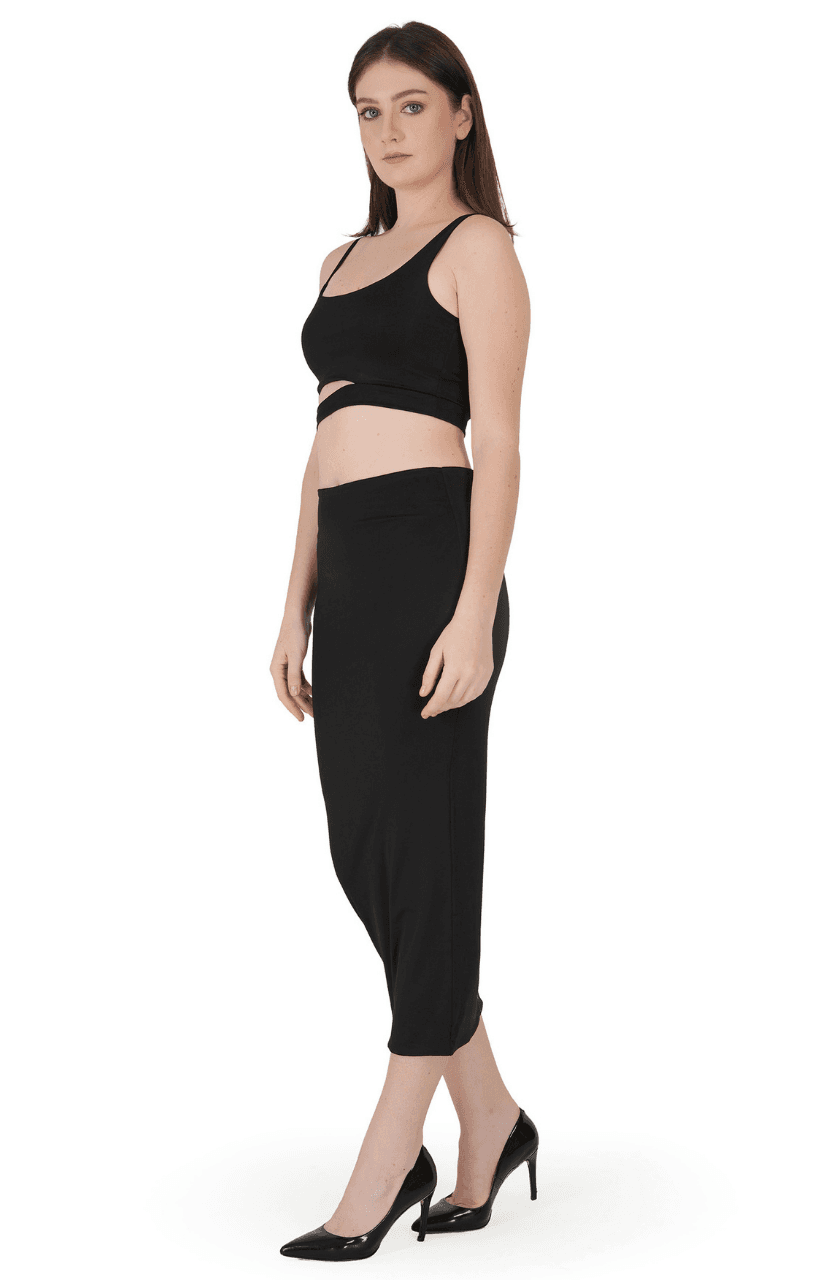 Womens Slinky 2 Pcs Set Crop Top Bodycon High Waist Evening Cocktail Party Dress - Thumbnail 3