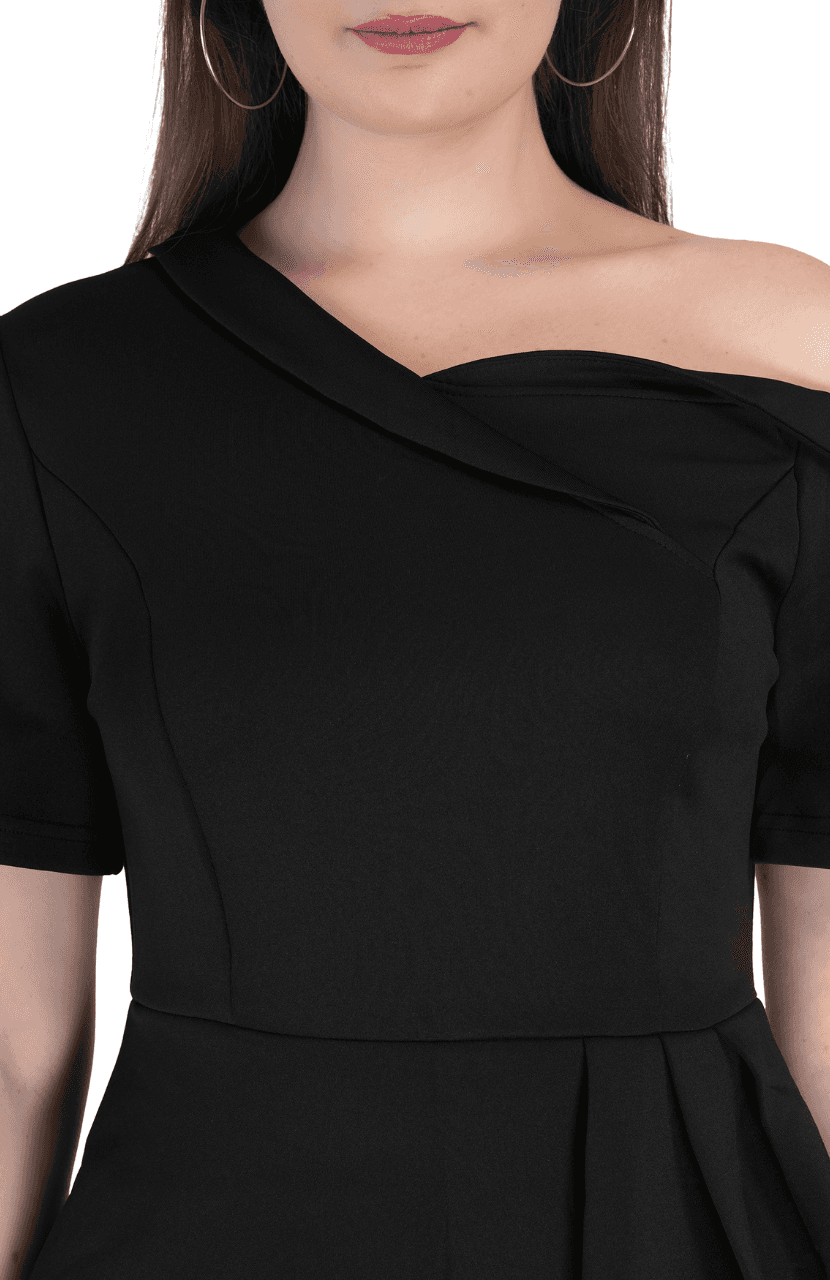 Women Formal Short Sleeve one Shoulder Dress - Thumbnail 10