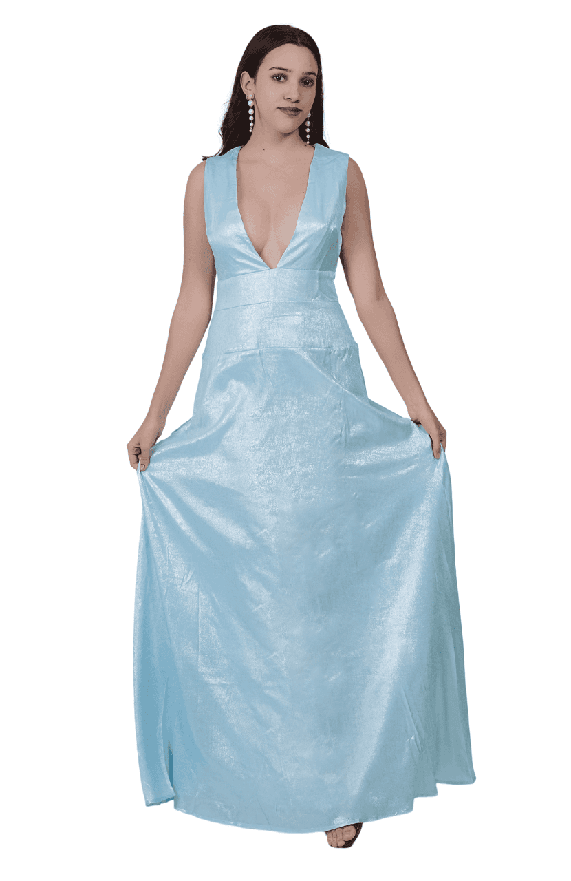 Women's Blue Shining Dress - Thumbnail 4