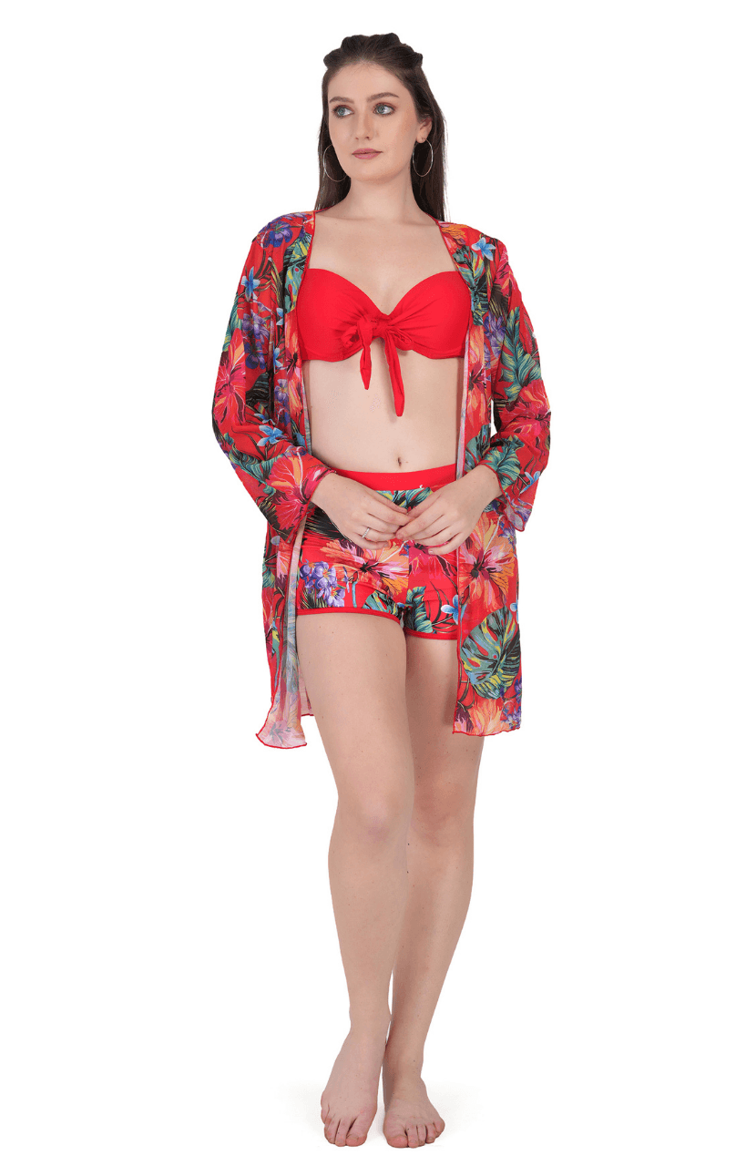 Multi-Colour Floral Cover Up Swimwear for Women - Thumbnail 1