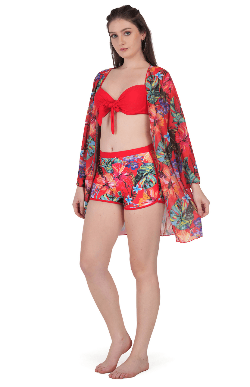 Multi-Colour Floral Cover Up Swimwear for Women - Thumbnail 6