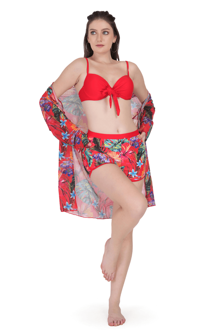 Multi-Colour Floral Cover Up Swimwear for Women - Thumbnail 9