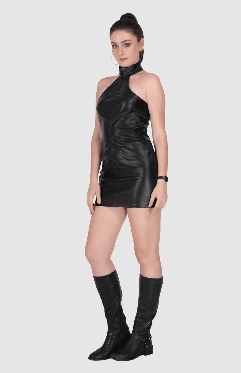 Women’s PU Backless Leather Dress