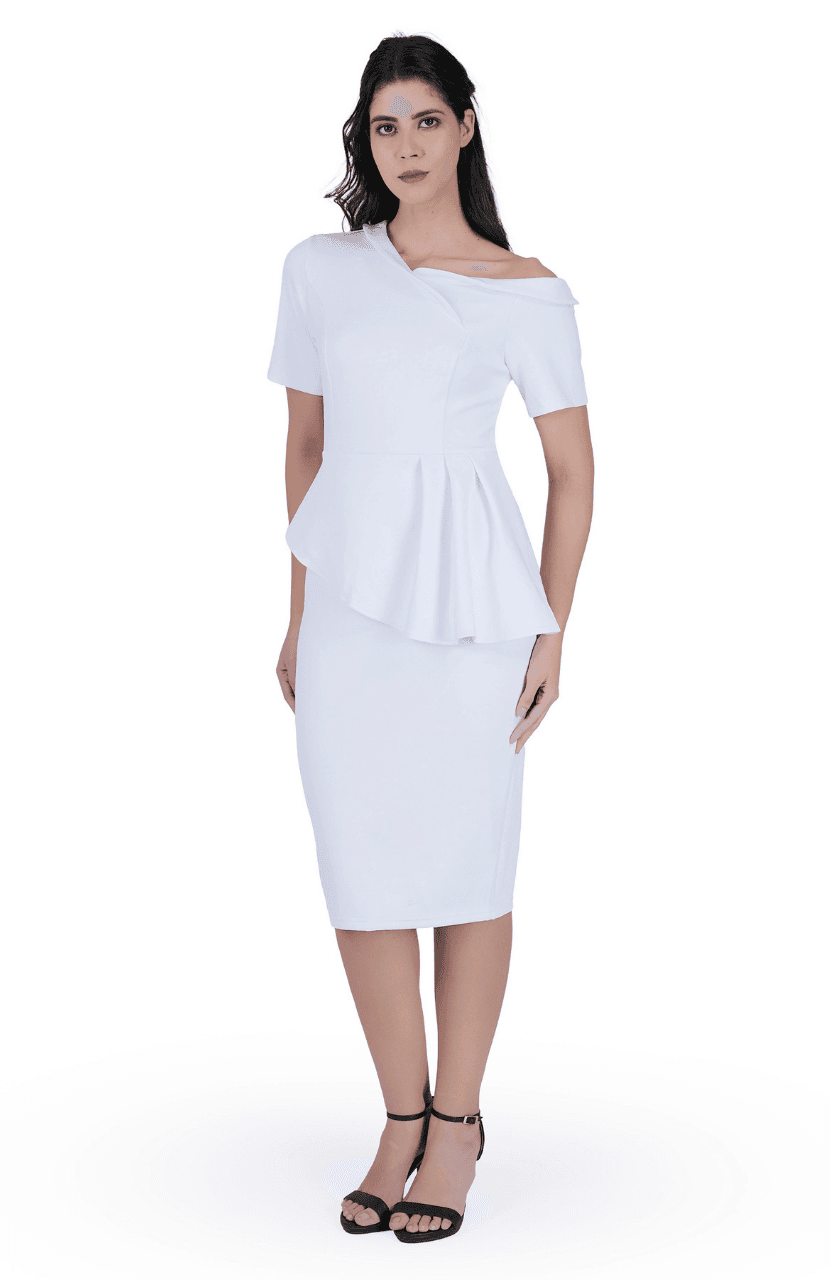 Women Formal Short Sleeve one Shoulder Dress - Thumbnail 1