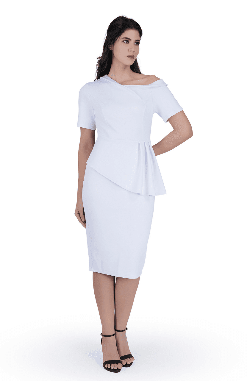Women Formal Short Sleeve one Shoulder Dress - Thumbnail 4