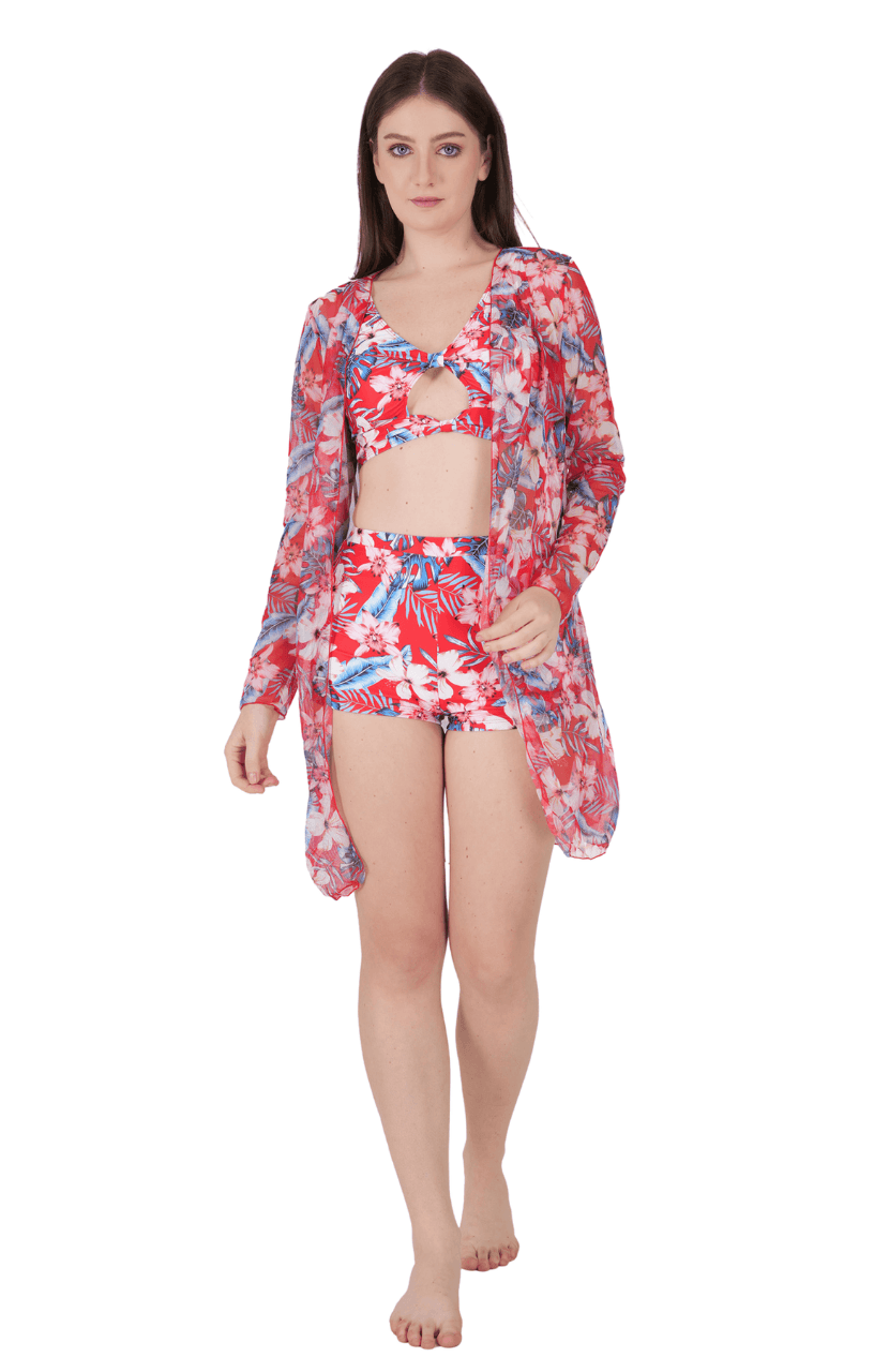 Women Bikni Halter Neck high Waist 3 Piece Sexy Swimsuit - Thumbnail 2