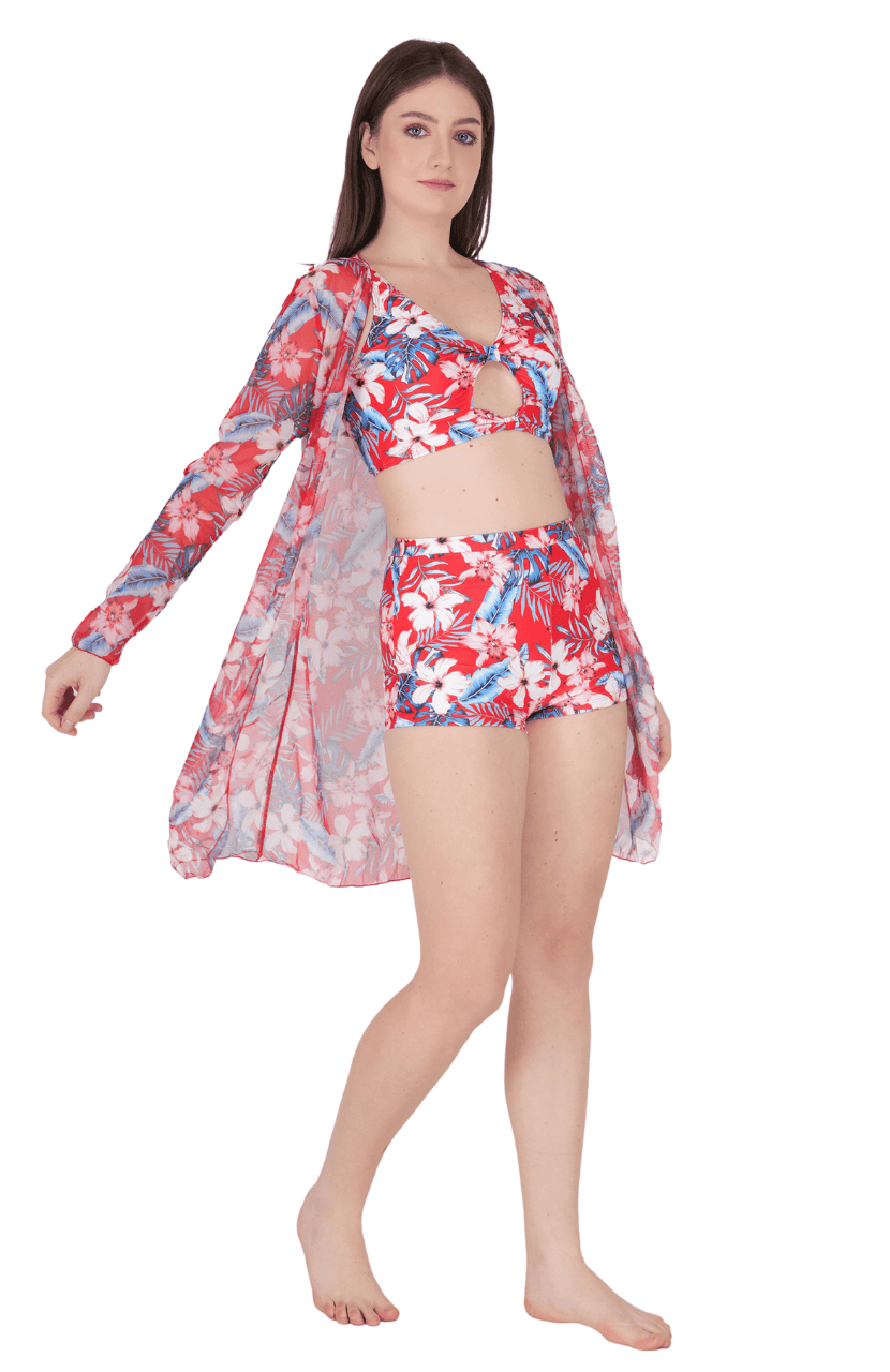 Women Bikni Halter Neck high Waist 3 Piece Sexy Swimsuit - Thumbnail 8