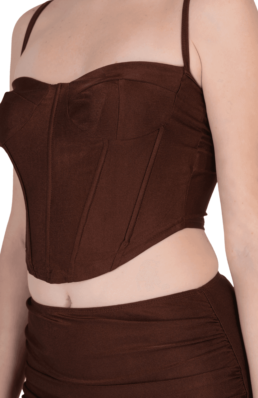 Solid Elegant high Waist Corset- Crop Top Slit Midi Skirt - Thumbnail 10