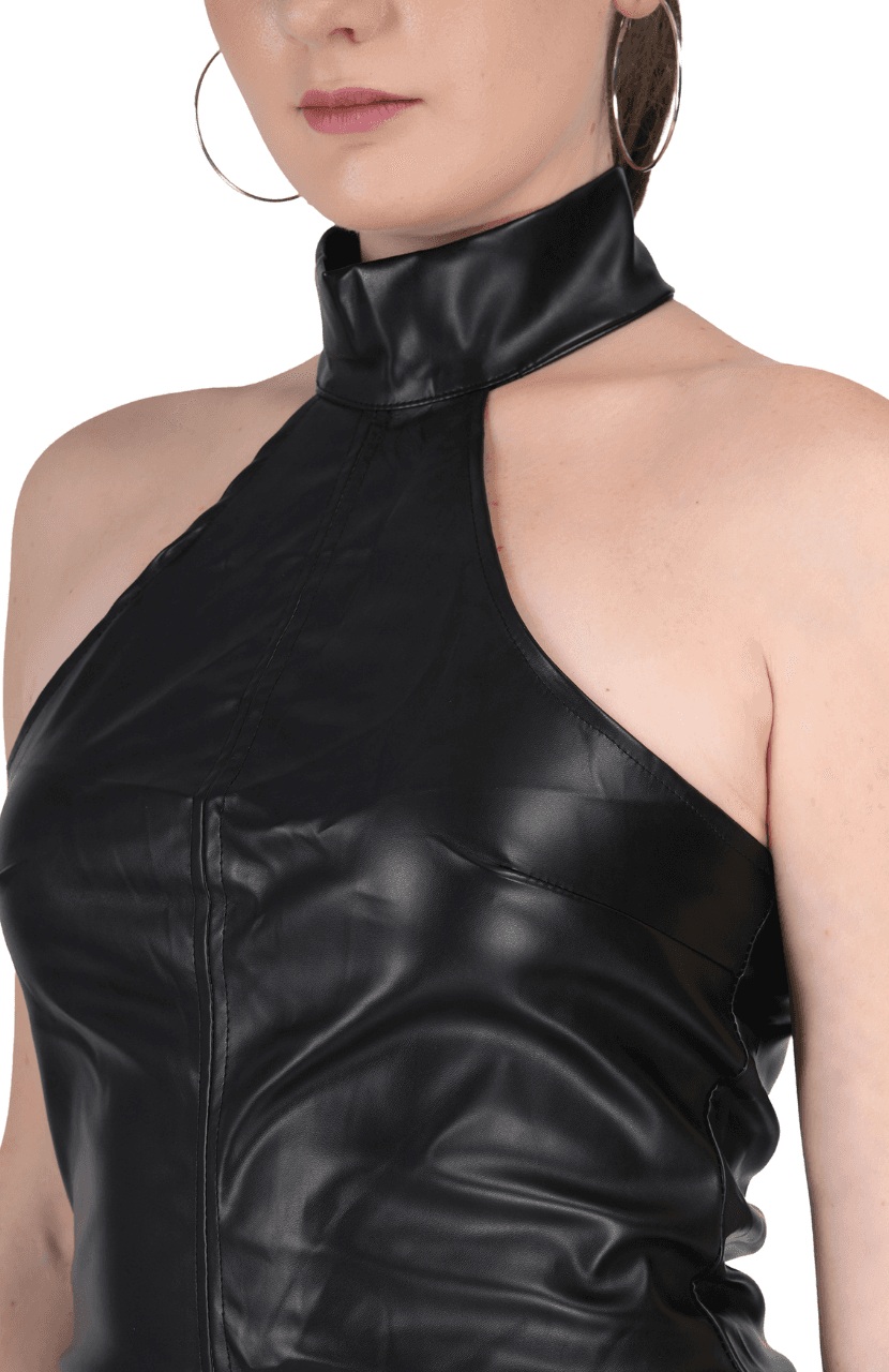 Women’s PU Backless Leather Dress - Thumbnail 5