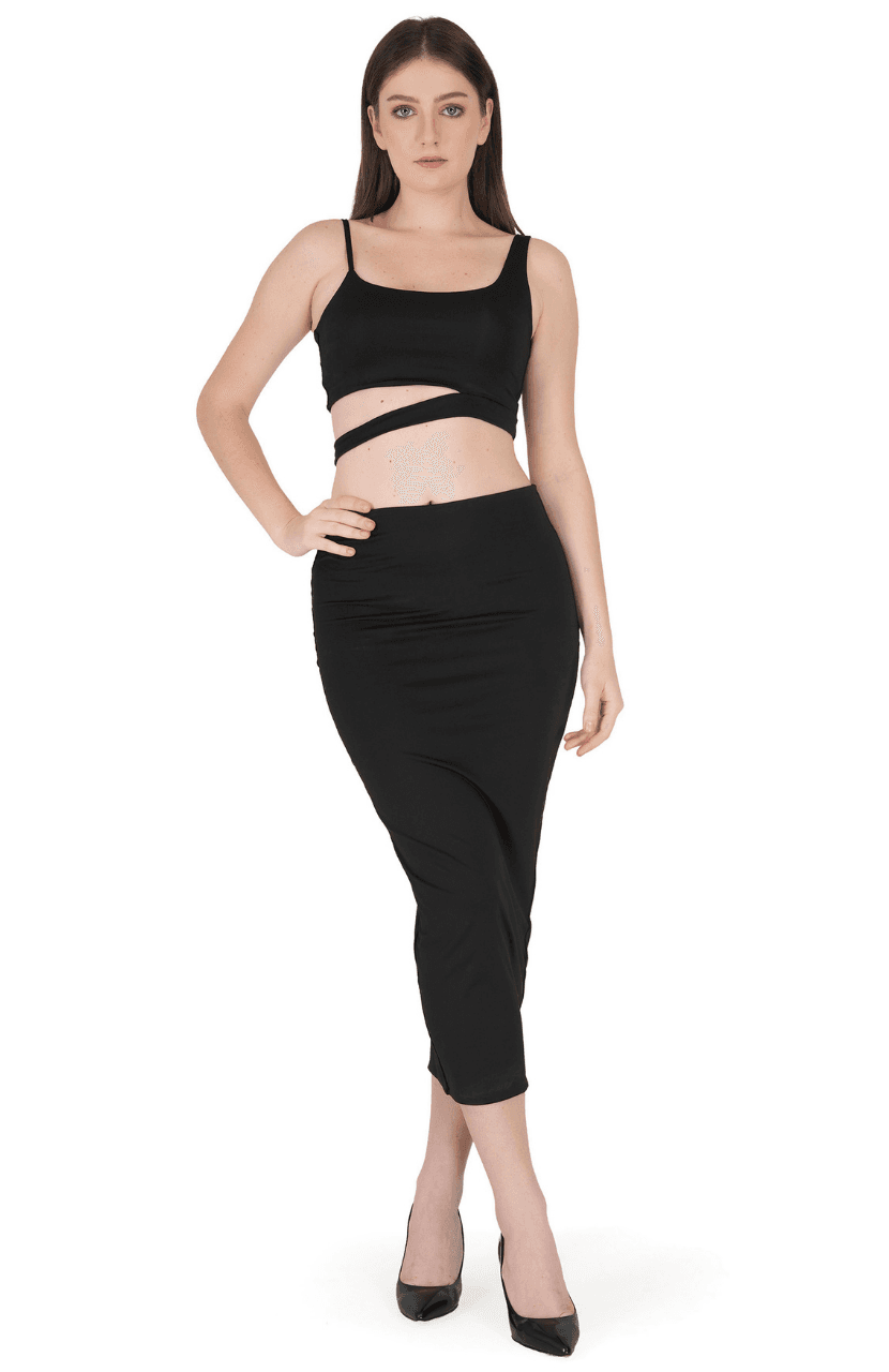 Womens Slinky 2 Pcs Set Crop Top Bodycon High Waist Evening Cocktail Party Dress - Image 1